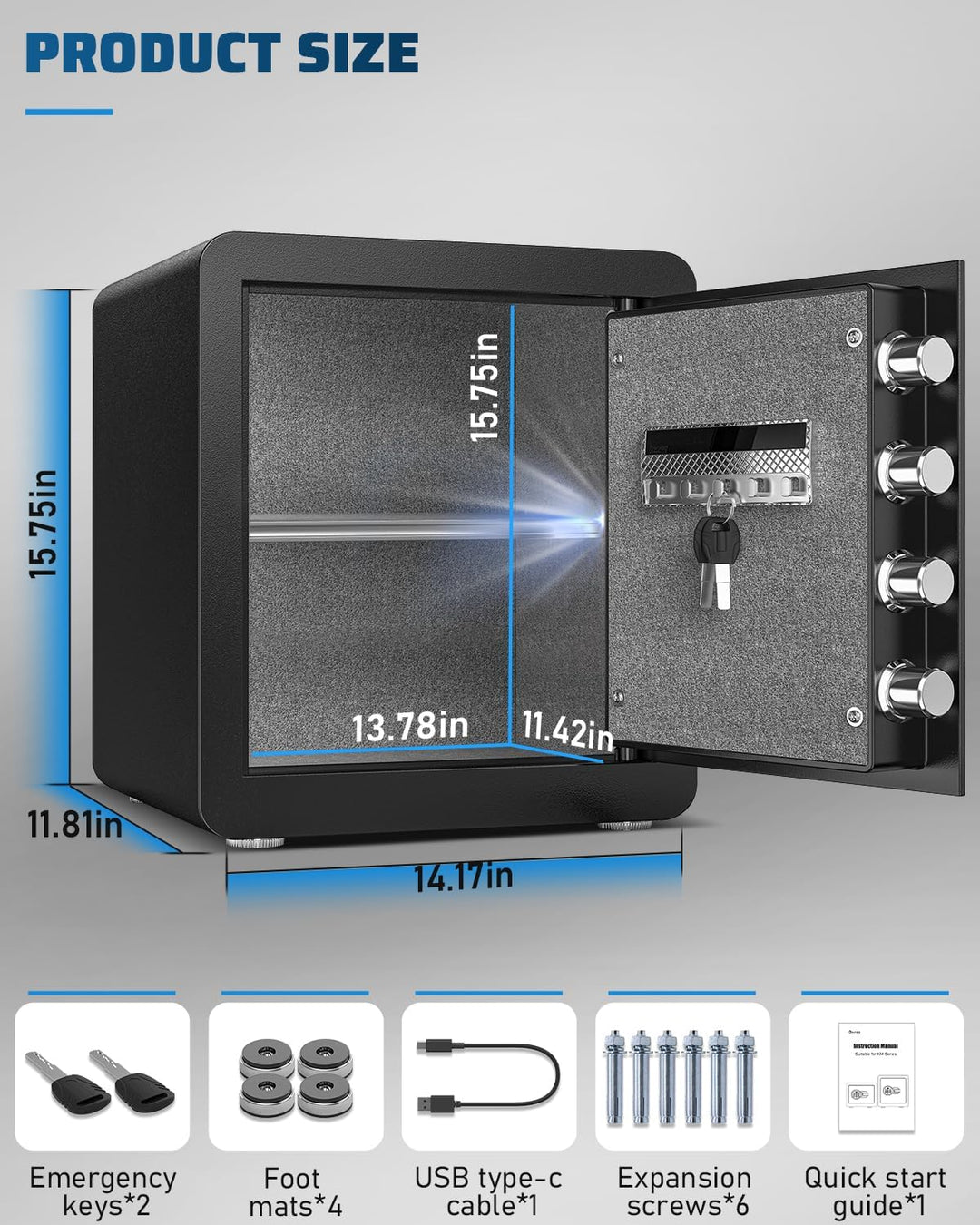 kavey 42L Safe Tresor, Möbeltresore mit digitalem Tastenfeld und dualem Alarmsystem, Geldkoffer mit