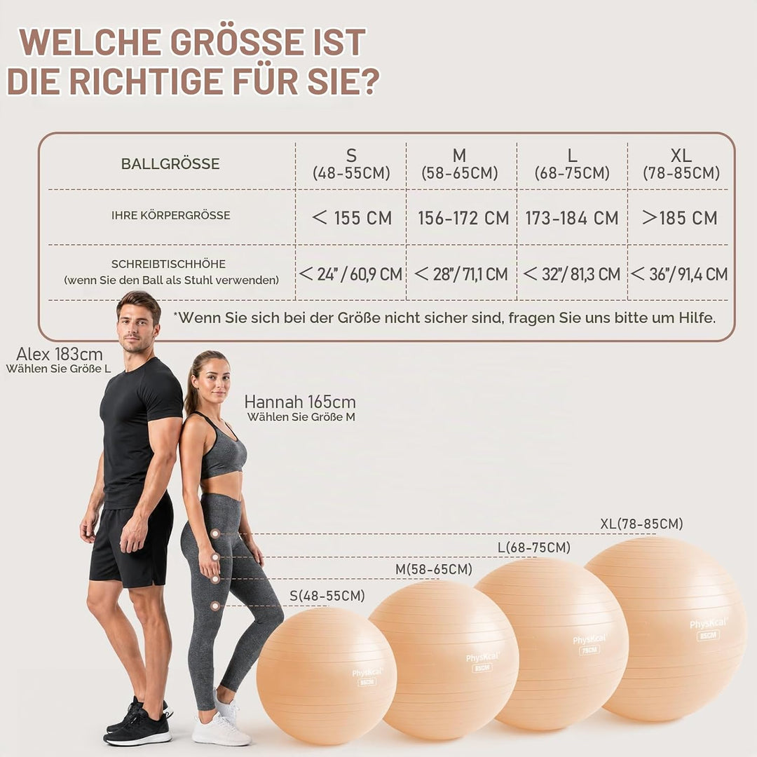 PhysKcal Gymnastikball und 23 cm Pilatesball Set, Anti Burst Gymnastikball, Anti-Rutsch-Sitzball, Ba