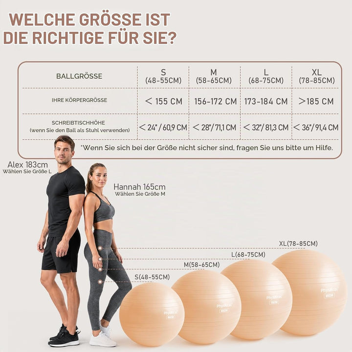 PhysKcal Gymnastikball und 23 cm Pilatesball Set, Anti Burst Gymnastikball, Anti-Rutsch-Sitzball, Ba