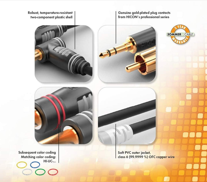 Sommer Cable Basic+ 30cm kurzes Cinchkabel Stereo Patchkabel HICON HI-CM03 RCA Stecker 0,3m - HBP-C2
