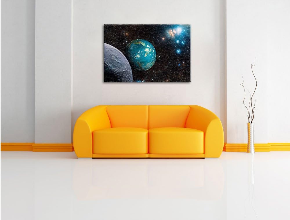 Pixxprint Planet Erde im Kosmos als Leinwandbild/Grösse: 100x70 cm/Wandbild/Kunstdruck/fertig bespan