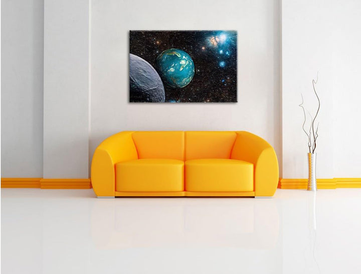 Pixxprint Planet Erde im Kosmos als Leinwandbild/Grösse: 100x70 cm/Wandbild/Kunstdruck/fertig bespan