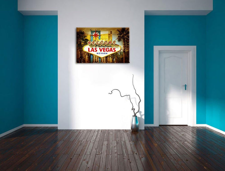 Las Vegas Ortseingangsschild Format: 100x70 auf Leinwand, XXL riesige Bilder fertig gerahmt mit Keil