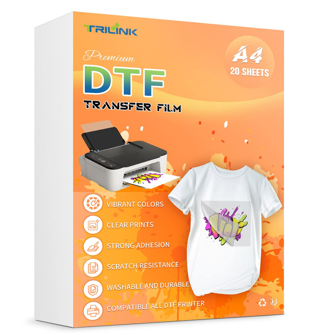 TRILINK DTF Transferfolie Papier A4 (21 x 29,7 cm) - 20 Blatt, Premium doppelseitig matt klar PreTre