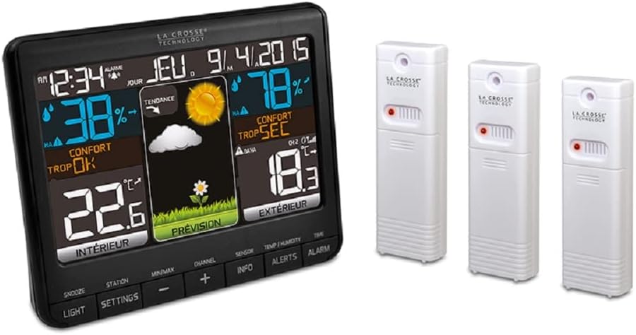 La Crosse Technology WS6825 Wetterstation, Schwarz Noir avec 3 sondes, Noir avec 3 sondes