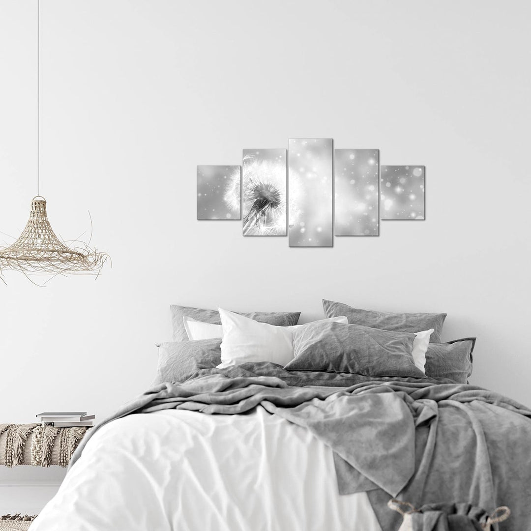 Runa Art Wandbilder Blumen Pusteblume 5 Teilig Bild auf Vlies Leinwand Deko Wohnzimmer Abstrakt Schw