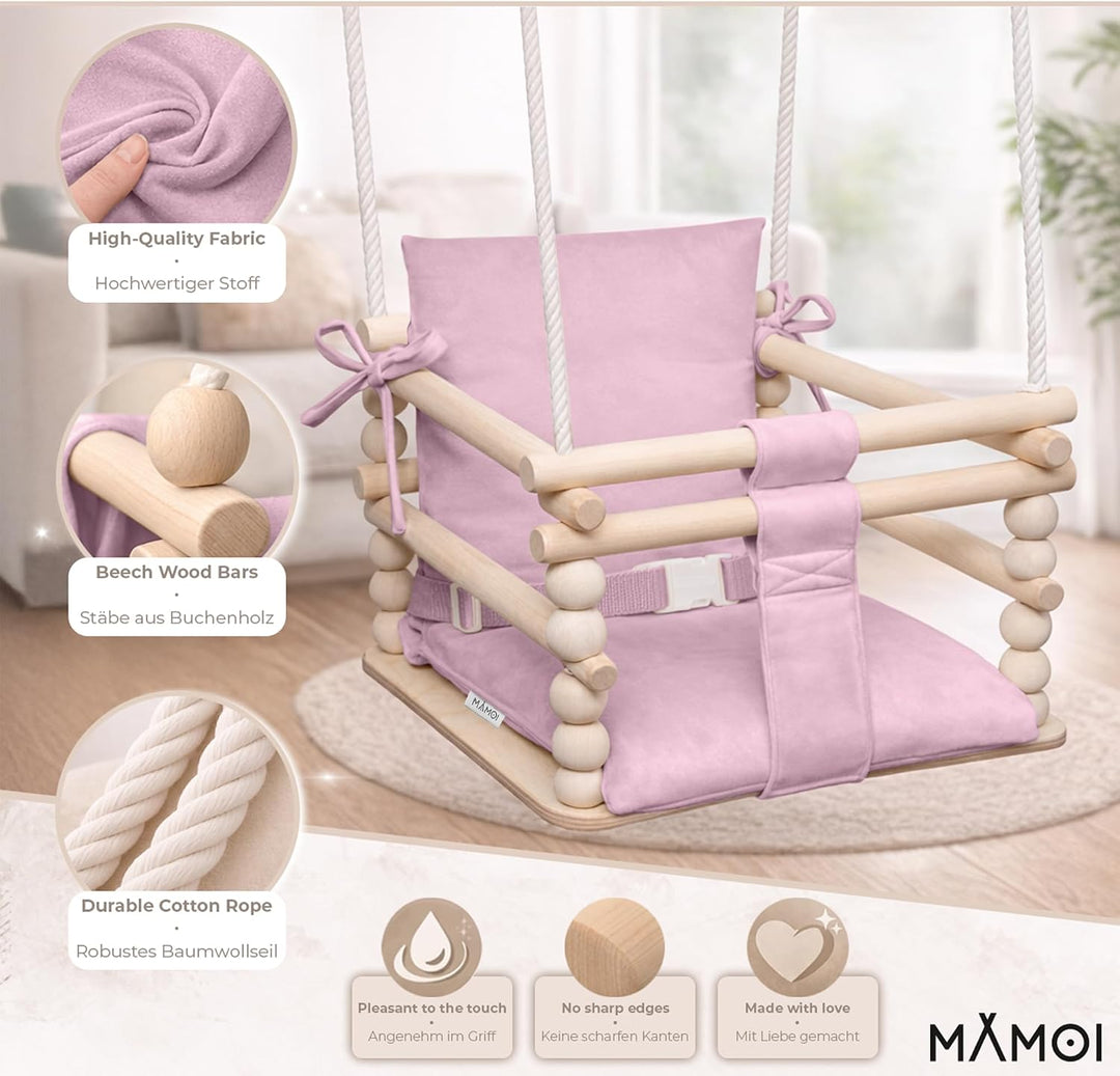 MAMOI® Babyschaukel Holz | Indoor Babyschaukel | Kinderschaukel Indoor | Babyschaukel 3 in 1 + SICHE