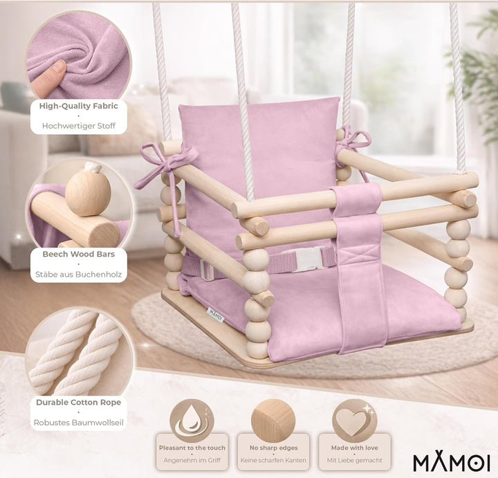 MAMOI® Babyschaukel Holz | Indoor Babyschaukel | Kinderschaukel Indoor | Babyschaukel 3 in 1 + SICHE