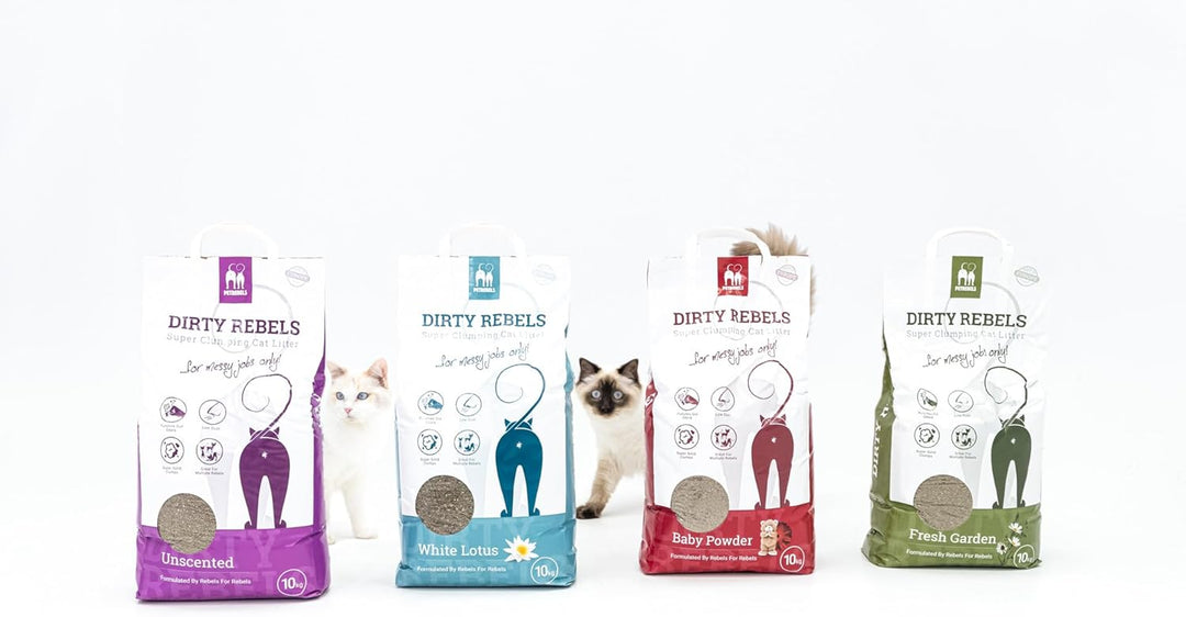 Petrebels Katzenstreu Dirty Rebels, 12x 10 Liter, Babypuderduft, 100% Natürlich, 12er-Pack, Babypude