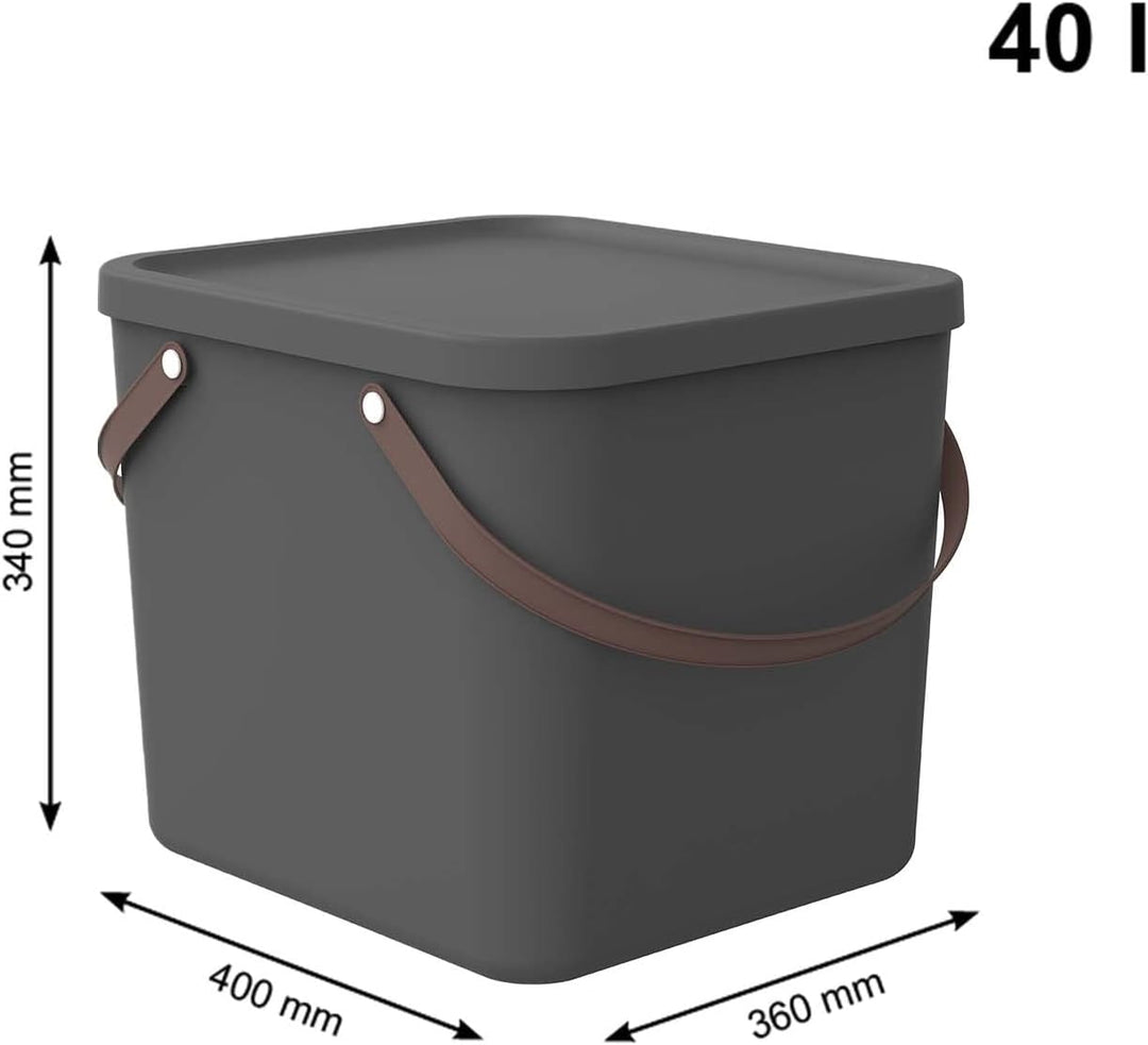 Rotho Albula 4er-Set Aufbewahrungsbox 2x40l +2x25l mit Deckel, Kunststoff (PP recycelt), Anthrazit,