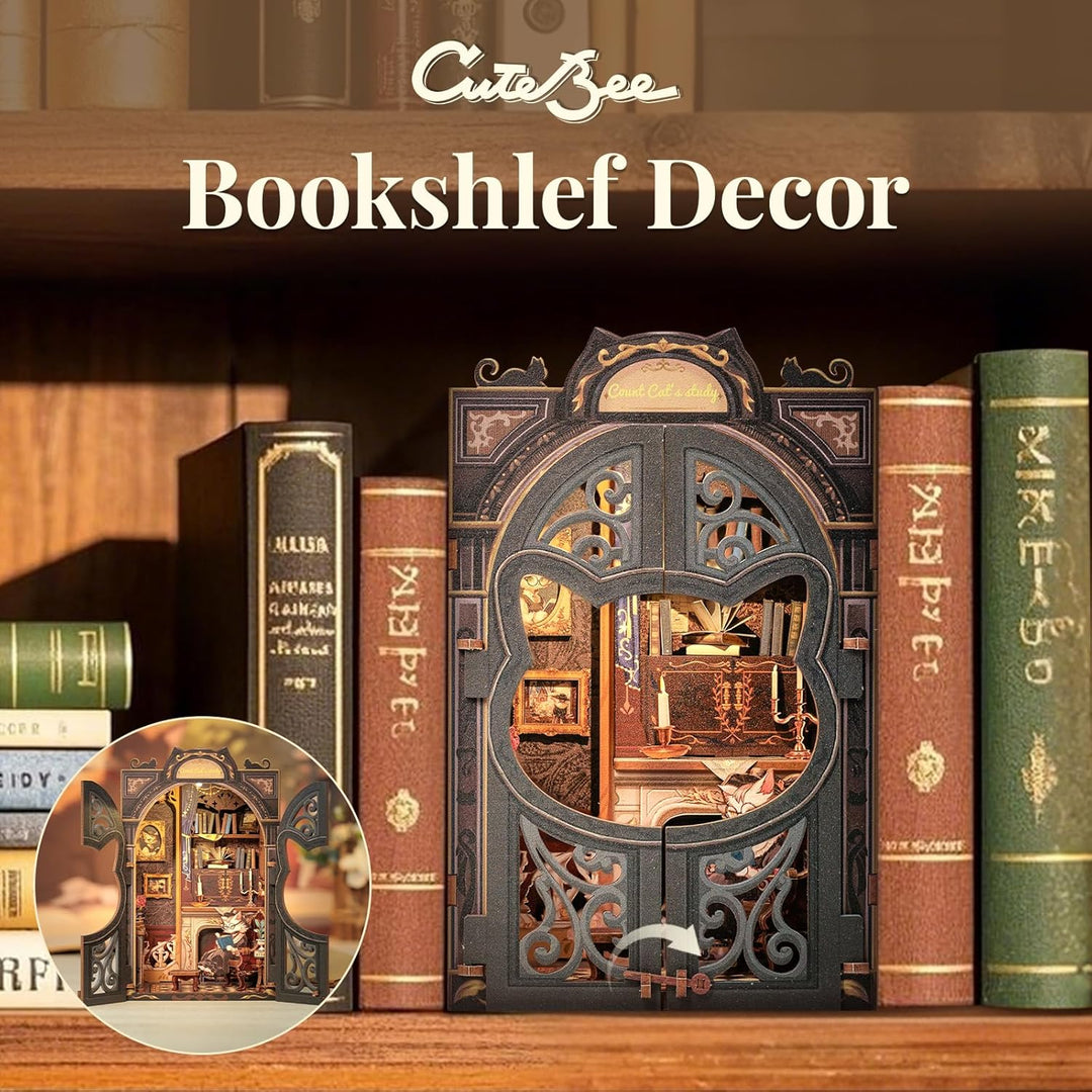 CUTEBEE Premium Bücherregal Diorama Bausatz mit LED-Beleuchtung – Renaissance Buchladen Miniatur aus