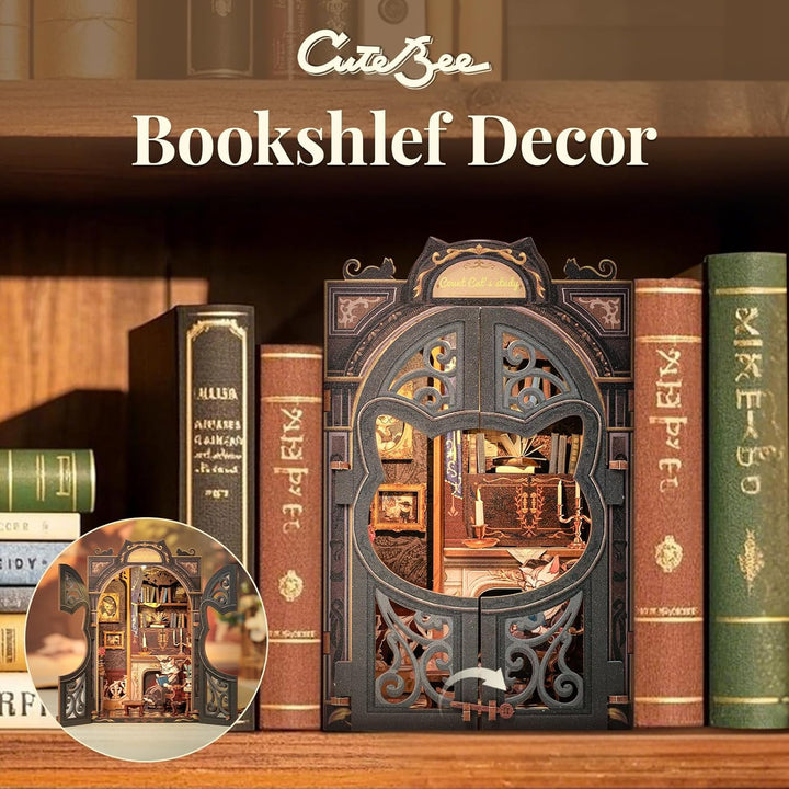CUTEBEE Premium Bücherregal Diorama Bausatz mit LED-Beleuchtung – Renaissance Buchladen Miniatur aus