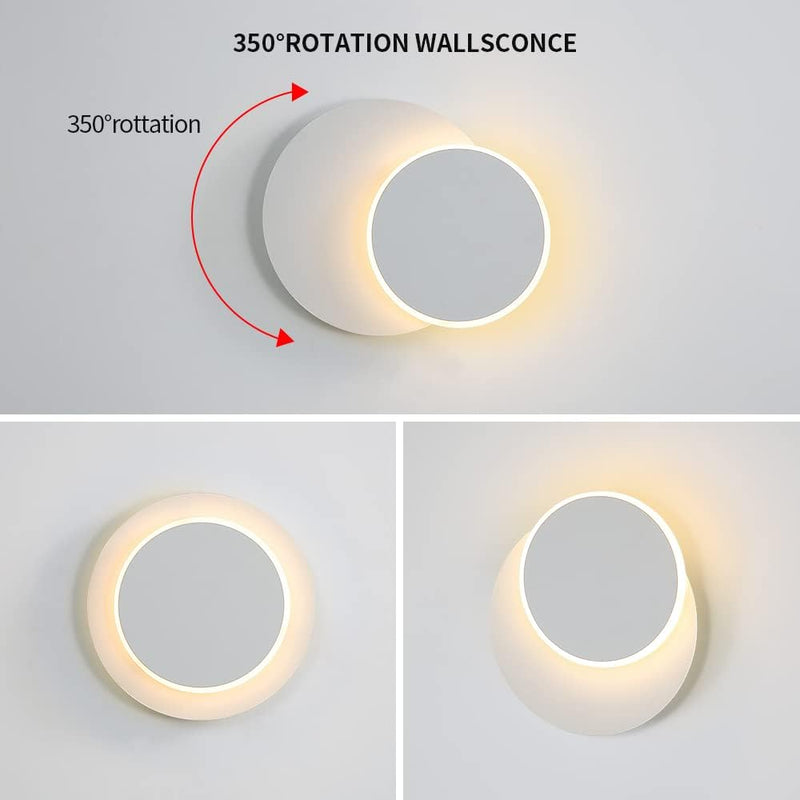 DELIPOP LED Wandleuchte Innen, 12W Kreative Eclipse 2 in 1 Wandlampe 360° drehbar, Weiss Rund Design