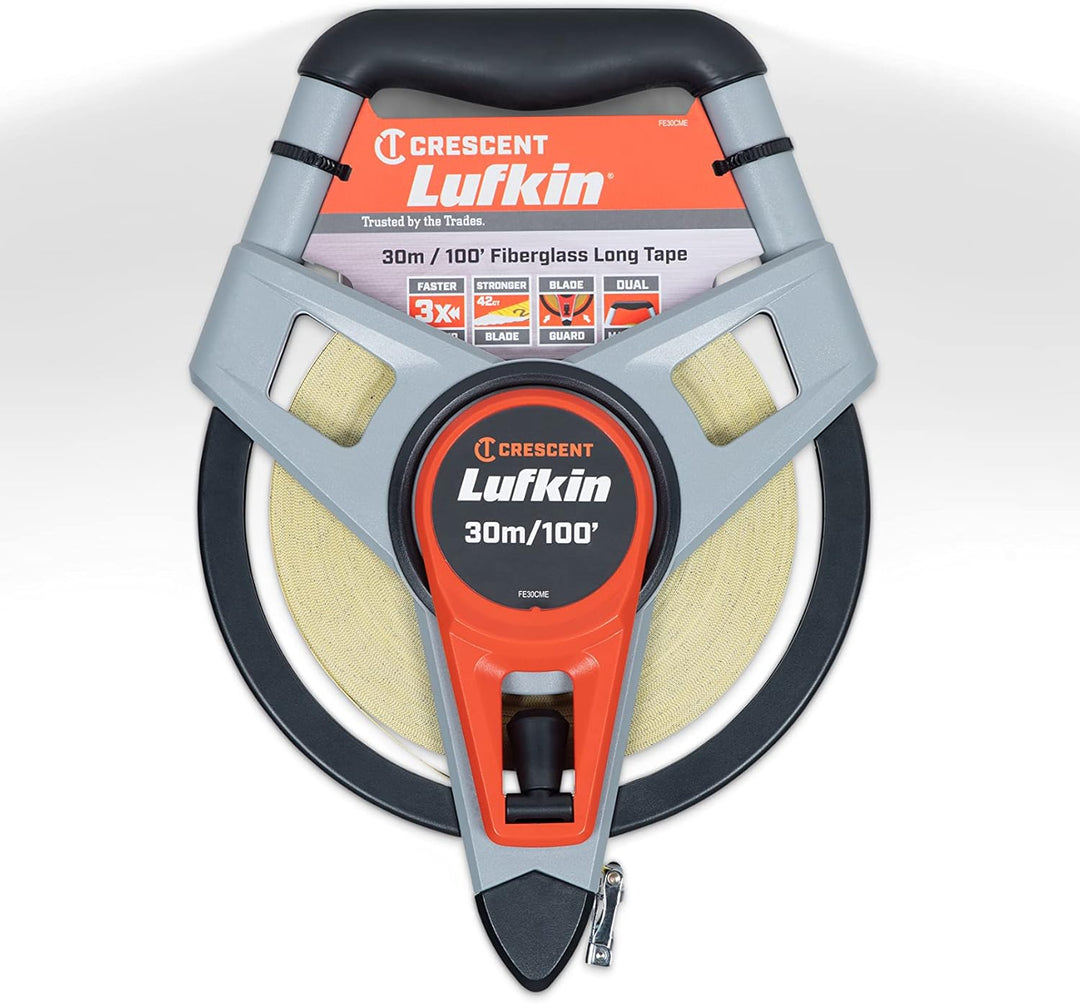 Lufkin FE30CME Glasfaser-Massband 30m x 19mm / 100' x 3/4, mit metrische und englische Masseinteilun