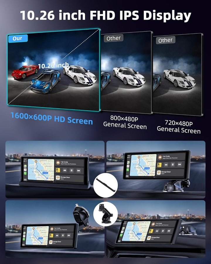 2026 Einzigartig Carplay Display Android Auto Display mit Basishalterung, 10,26 Zoll Auto Bildschirm