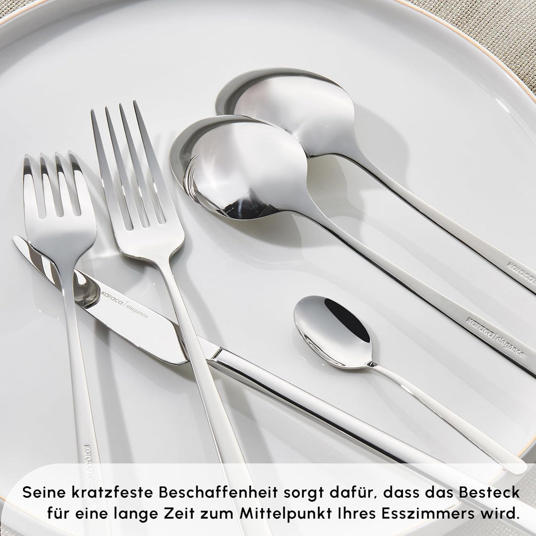 Karaca Boreas 84-tlg 18/10 Edelstahl Besteck Set für 12 Personen Modern, Silber Luxe Messer, Gabeln