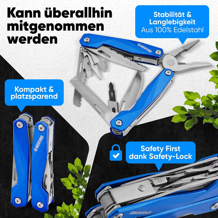 AVENTURIS® Multitool. Tolles Multifunktionswerkzeug als Fahrrad zubehör oder Outdoor Ausrüstung, ein