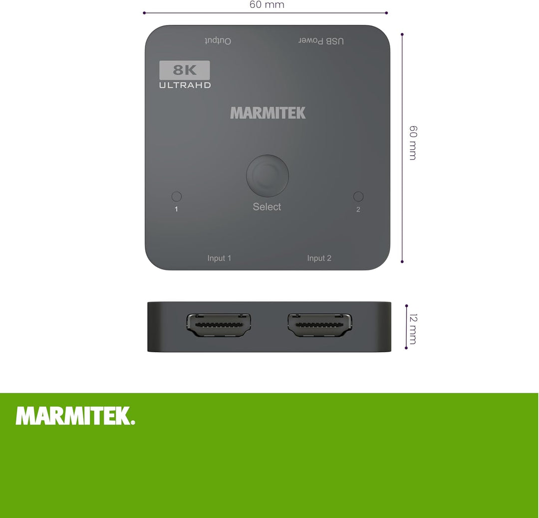 HDMI 2.1 Switch - Marmitek AS28 - 8K HDMI switch - 4K 120Hz - HDR - 2 ein / 1 aus - HDMI Switch 4K 1