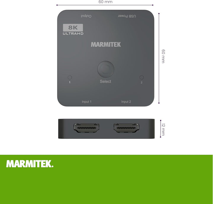 HDMI 2.1 Switch - Marmitek AS28 - 8K HDMI switch - 4K 120Hz - HDR - 2 ein / 1 aus - HDMI Switch 4K 1