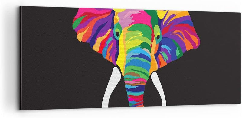 Panorama Bilder auf Leinwand 100x40cm Leinwandbild Elefant spass bunt tier Gross Wanddeko Bild Schla