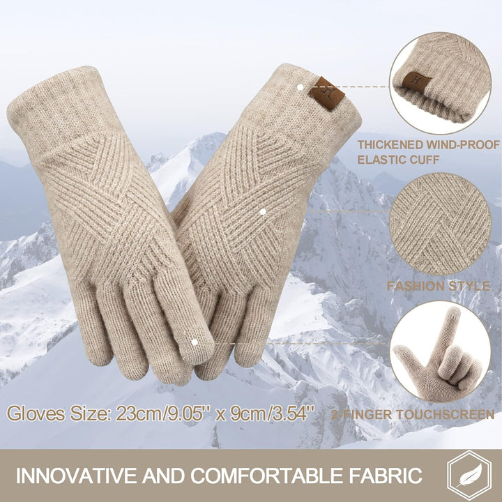 Damen Winter Warm Touchscreen Handschuhe Thermo Gestrickte Winterhandschuhe Doppellagige Strickhands
