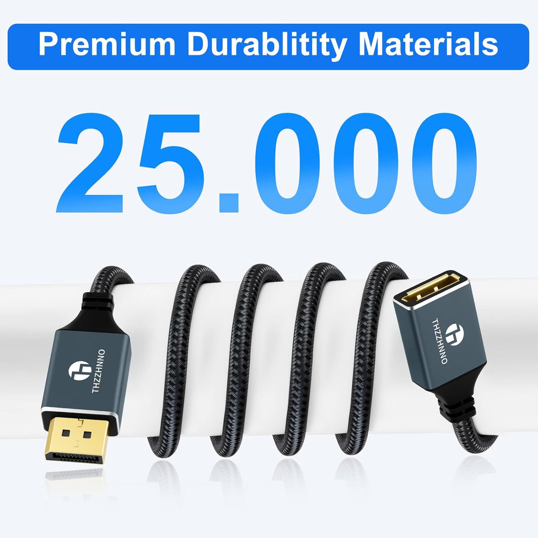 Thzzhnno DisplayPort Verlängerungskabel 5M, DisplayPort 4K Stecker auf Buchse Kabel Unterstützt 4K@6