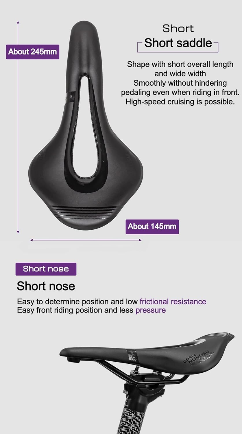 GORIX GX-NUROSU, kurzer Sattelsitz, kurze Nase, leicht, MTB Schwarz, Schwarz