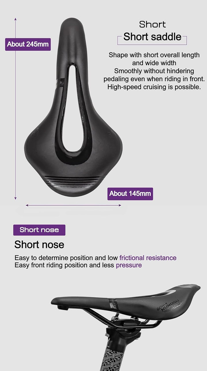 GORIX GX-NUROSU, kurzer Sattelsitz, kurze Nase, leicht, MTB Schwarz, Schwarz