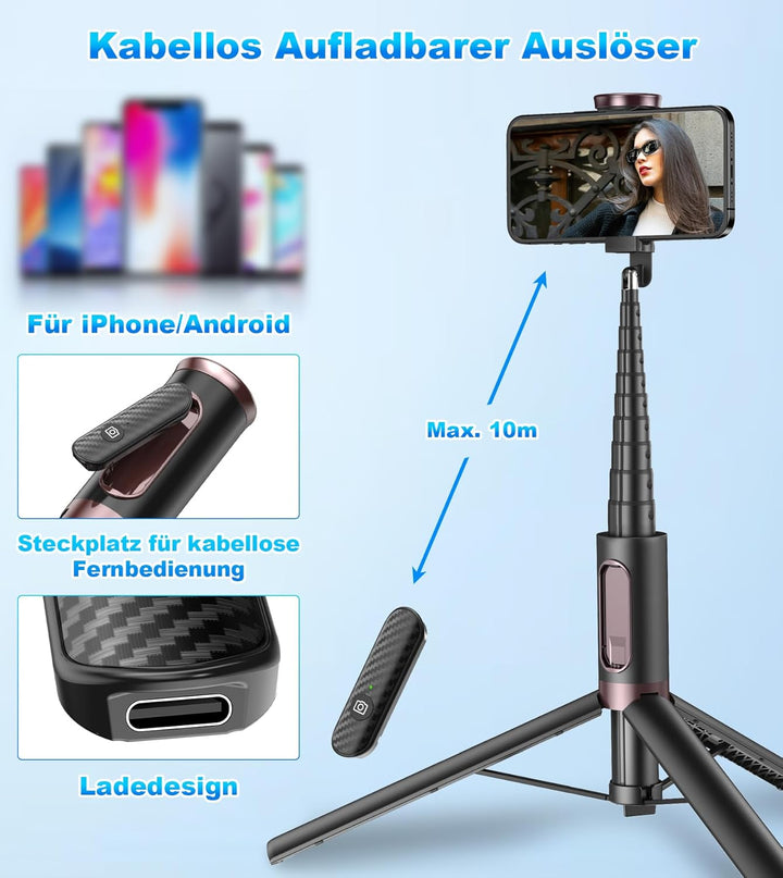 TONEOF 170CM Selfie Stick Stativ, Ausziehbar All-in-1 Stativ Handy Foto-&Videokits aus Aluminium mit