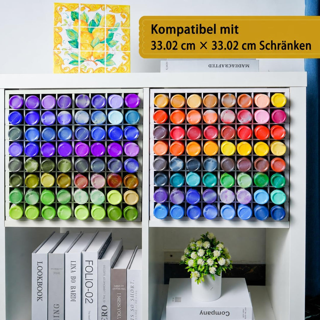 Krafetto Farbflaschen-Organizer mit 64 Fächern für 59-ml-/2-oz-Bastelfarben, Farbenregal aus PVC für