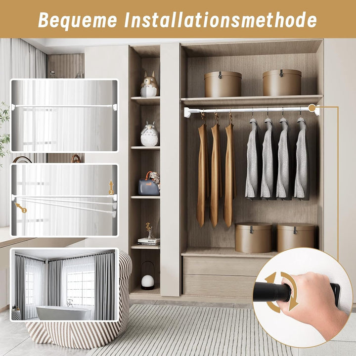 Gardinenstange ohne Bohren - Teleskopstange für Vorhänge, Belastbar bis 85kg, 75-120cm Länge, 33mm D