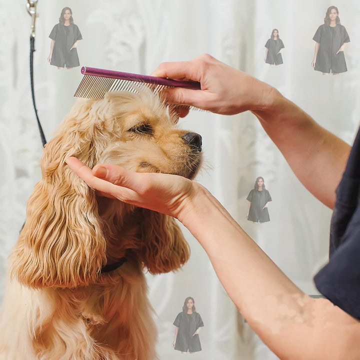 Gliitatu Dog Grooming Smock with Full Zipper, Non-Sticky Hair Groomer Smock Cosmetic Smock Hair Styl