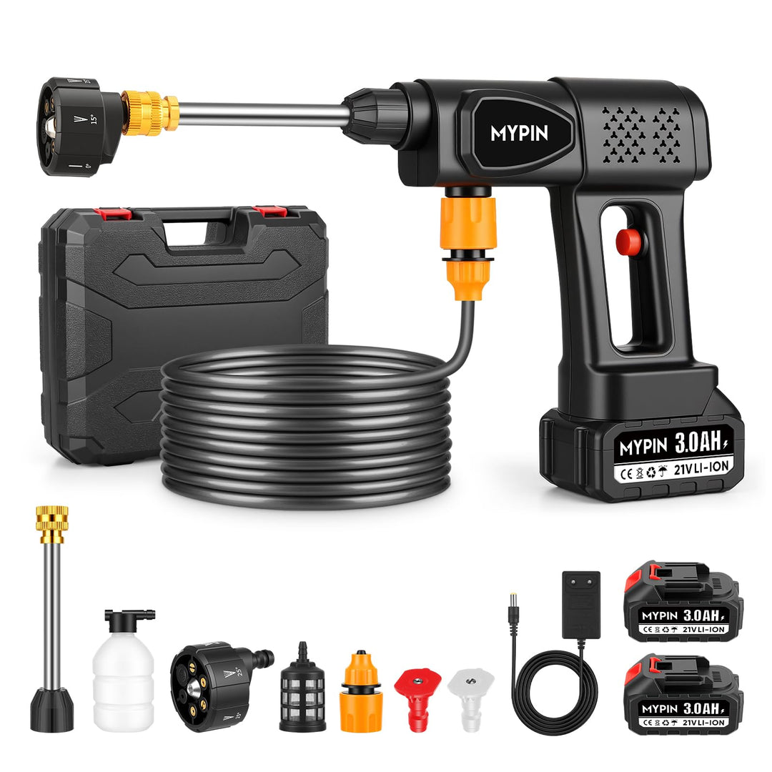 MYPIN Tragbarer kabelloser Hochdruckreiniger, 600 PSI 21V 2X wiederaufladbare Batterien Druckreinige