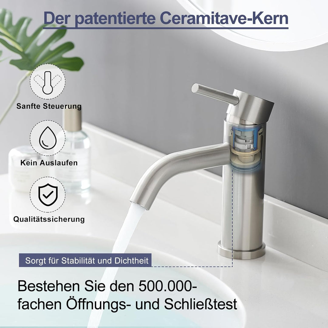 Wasserhahn Bad, Einhebelmischer für Waschbecken, Moderne Badarmatur in Schwarz, Einlochmontage (Gebü