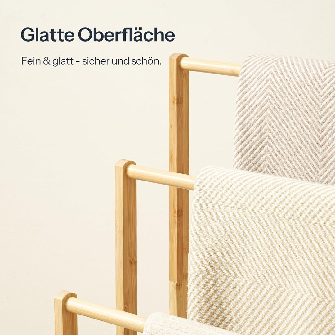 HOOBRO 3-stufige Handtuchleiter, Handtuchständer aus Bambus, Handtuchhalter mit Ablage, 3 Stangen, g