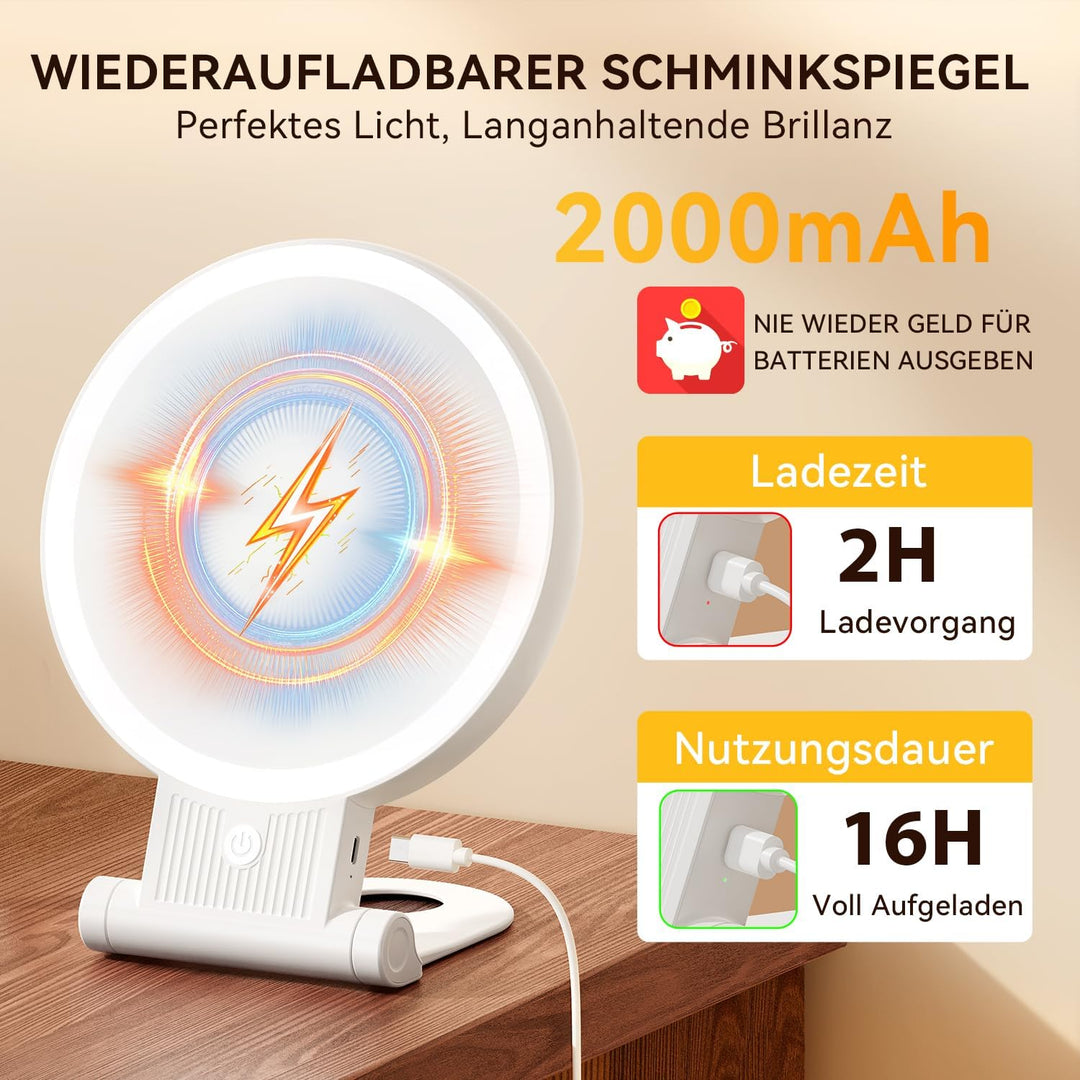 Auxmir Kosmetikspiegel mit Beleuchtung, 30X/1X Doppelseitig Schminkspiegel mit Licht, Dimmbar Spiege