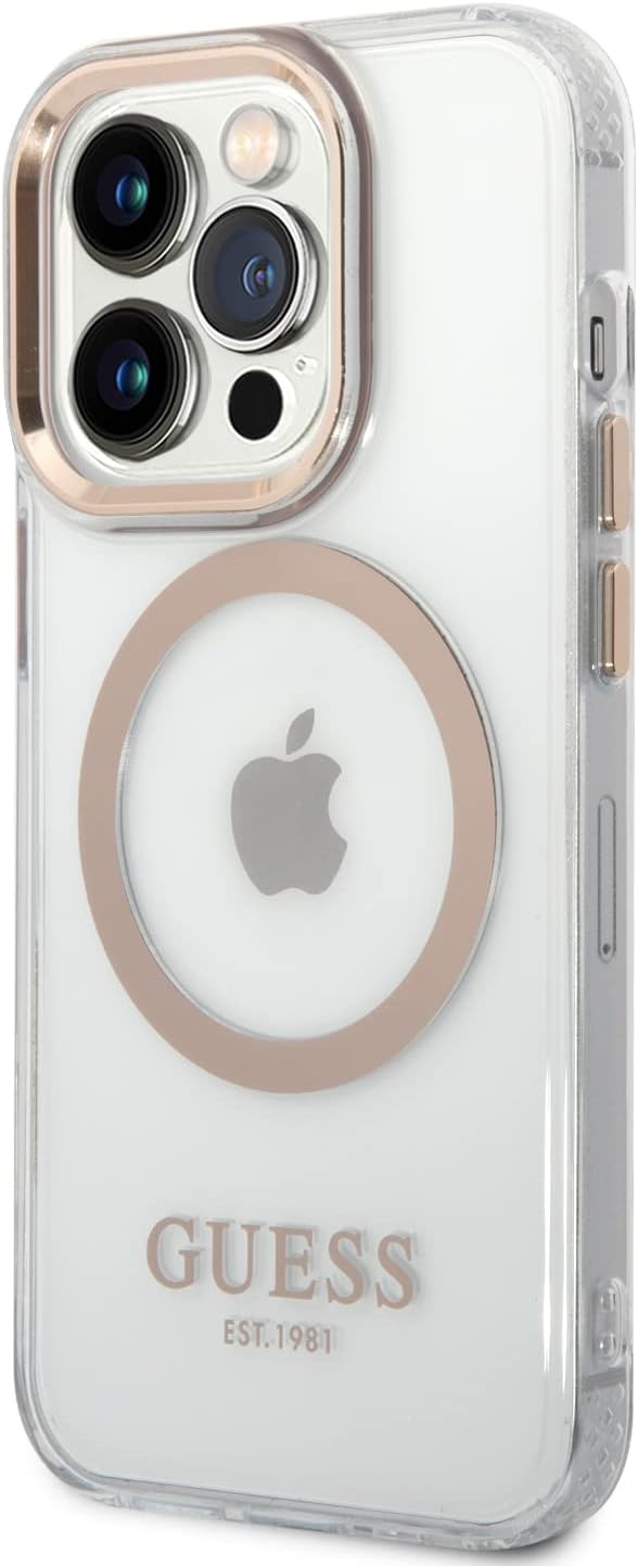 Guess GUHMP14LHTRMD Hülle für iPhone 14 Pro 6,1" Gold/Gold Hard case Metal Outline