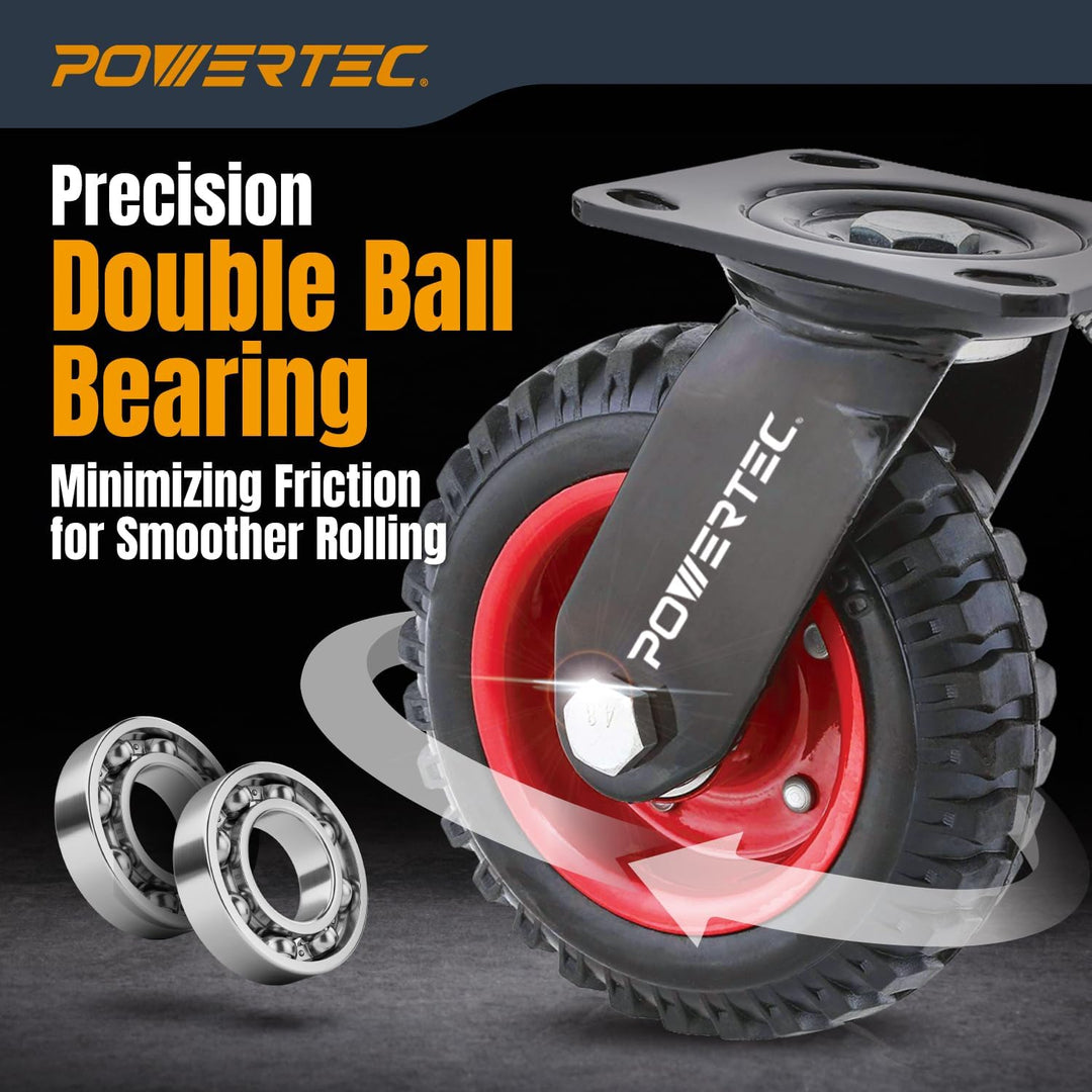 POWERTEC Caster 17050 Schwerlast-Rolle, 16,4 cm, schwarz, 6-1/4-Inch 6-1/4-Inch Schwenkbar, 6-1/4-In