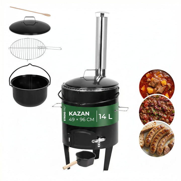 STREND PRO Gulaschkanone 14 Liter Komplett-Set | emaillierter Gulaschkessel Kazan Kasan Gulyas | Out
