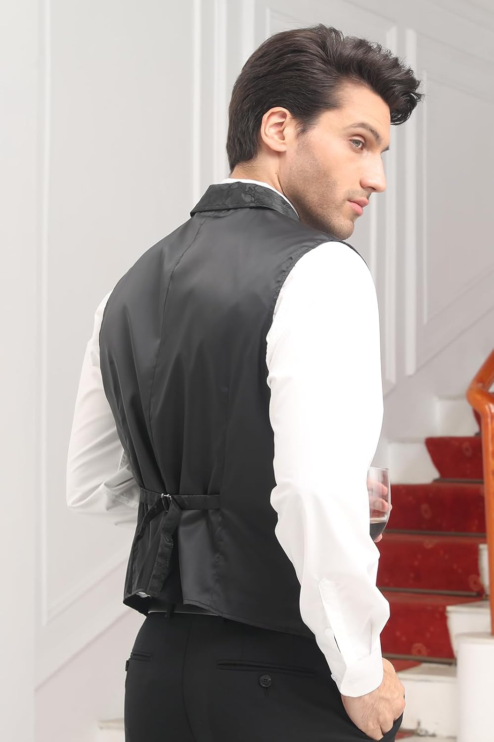 HISDERN Herren Paisley Weste Formelle Hochzeit Party Gothic Steampunk Revers Weste für Herren 3XL Sc