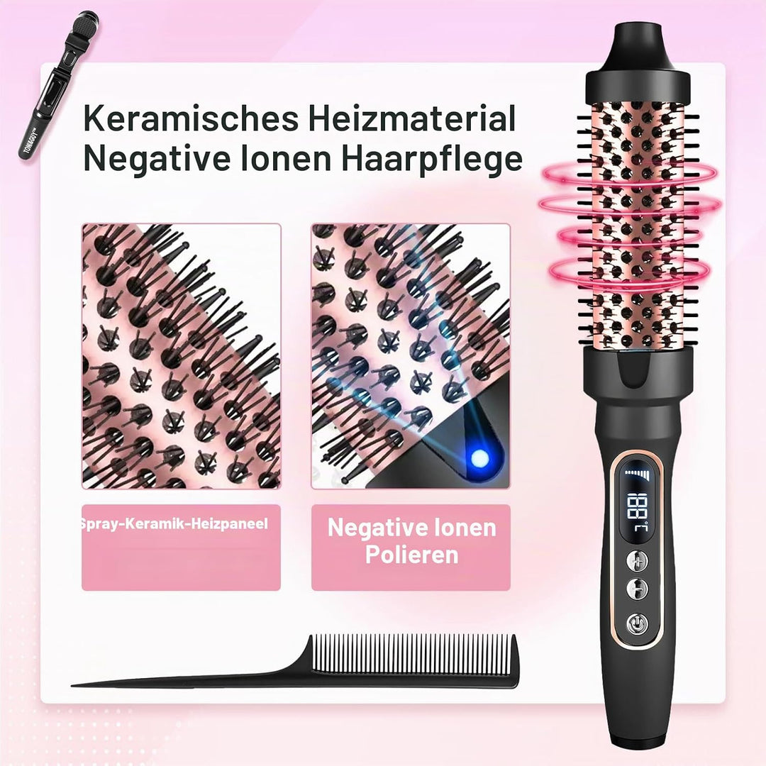 38mm Wärmebürste Thermobürste, 3 in 1 LCD 110-210℃Heated Round Thermal Brush,Lockenbürste für Lose L