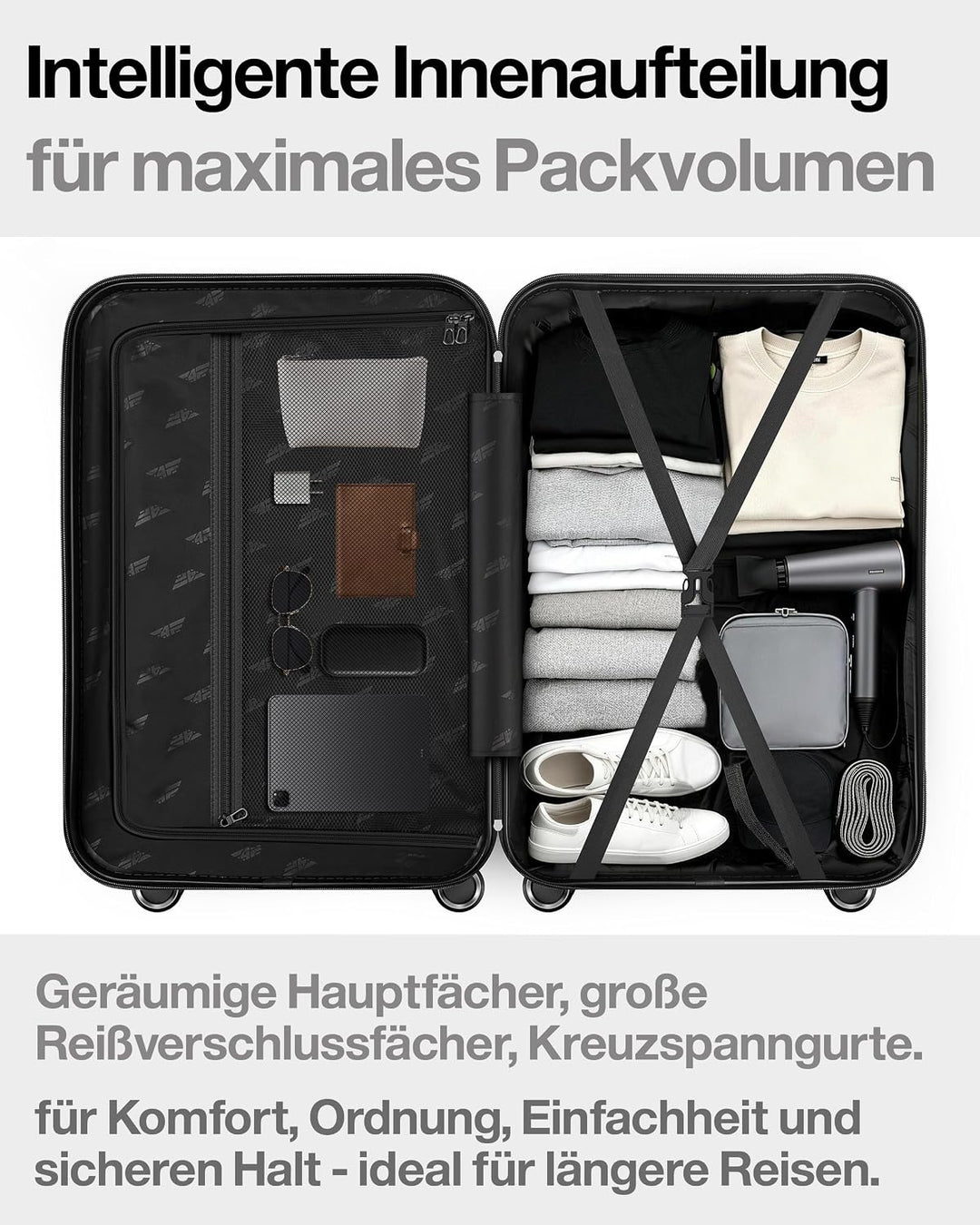 Aluminium-Rahmen Hartschalen-Reisekoffer Set 3-teilig Ultraleicht (M/L/XL) – TSA-Schloss, 4 Spinner-