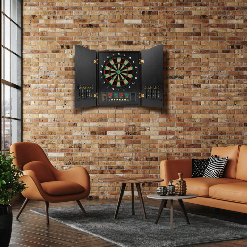 Brovamo Dartscheibe, Dekoratives Dartscheiben-Schrank-Set [12*Soft Tip Darts], Elektronische Dartsch