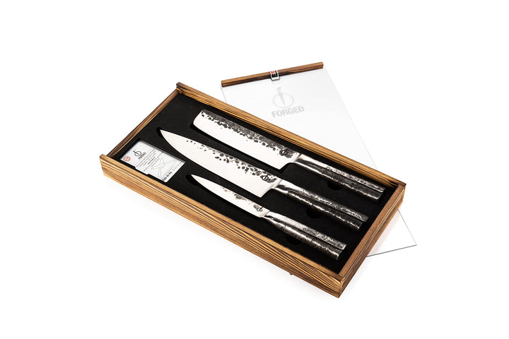 Forged Intense Messerset 3-teilig, handgefertigt, in Holzkiste