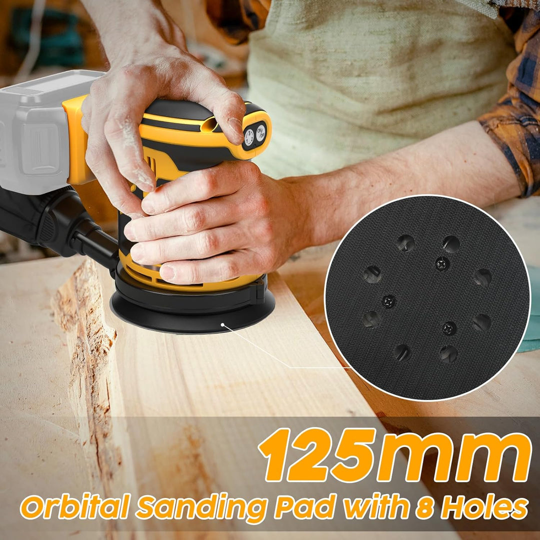 Akku-Exzenterschleifer, 125 mm Professional Exzenterschleifer für Dewalt 18V,20v Akku, Bürstenloser