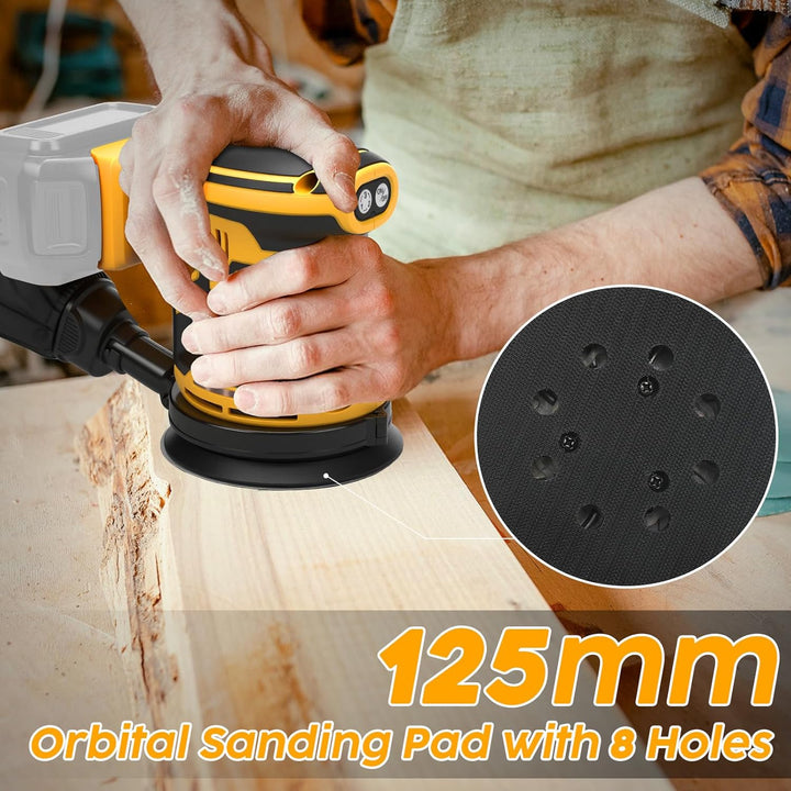 Exzenterschleifer für DeWalt 20V Akku(no Akku),125mm Schleifmaschine, 3 Geschwindigkeiten 7,000-11,0