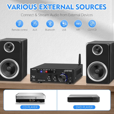 HiFi-Verstärker mit Bluetooth 5.3, AK-3116 Mini Stereo Audioverstärker 2.0-Kanal 100W x 2 Empfänger
