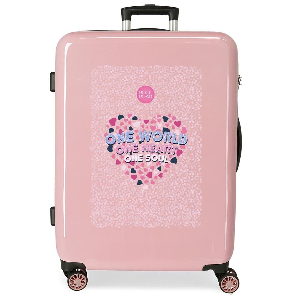 Roll Road One World Koffer, mittelgross, Rosa, 48 x 68 x 26 cm, Hartplastik, seitlicher Kombinations