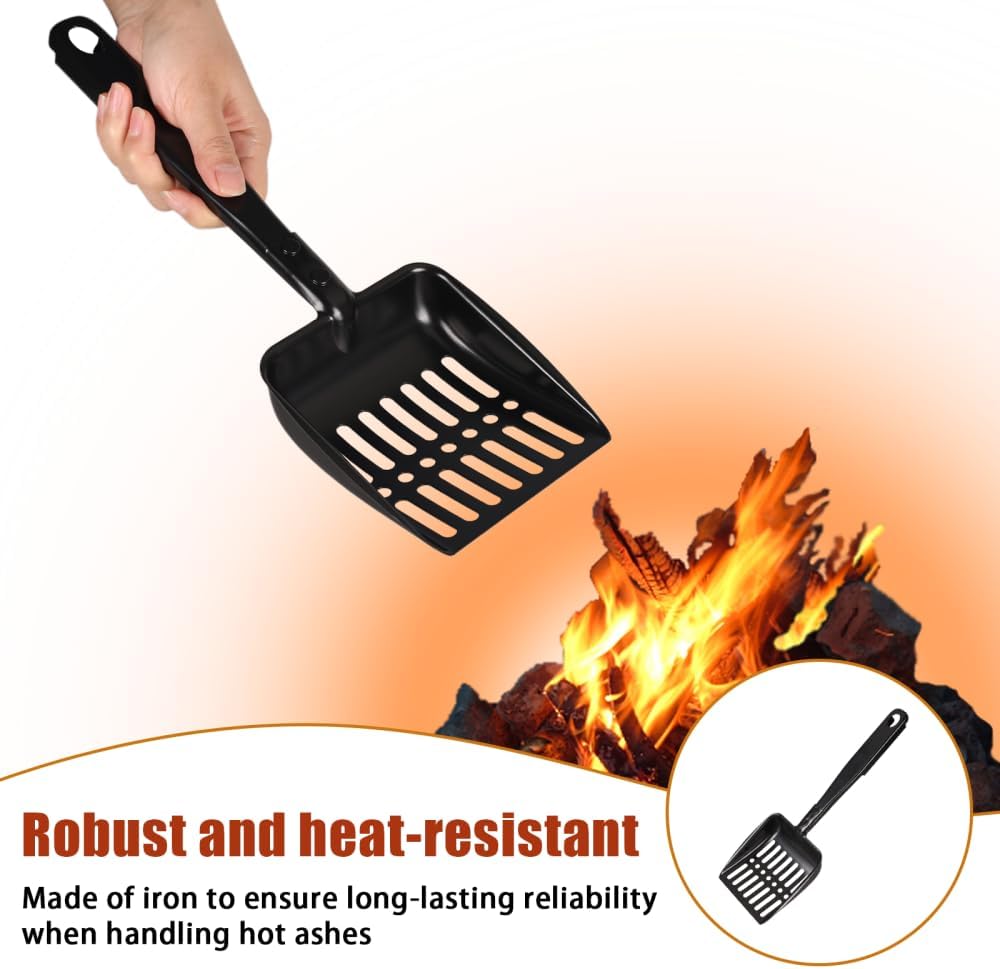 Aschesieb für den Kamin, Ausgehöhlte Kaminschaufel aus Eisen, Hitzebeständige Ascheschaufel für den