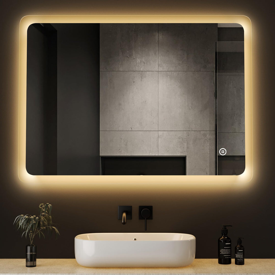 Boromal LED Badspiegel mit Beleuchtung 80x60cm Badspiegel Dimmbar Badezimmer Wandspiegel 3 Lichtfarb